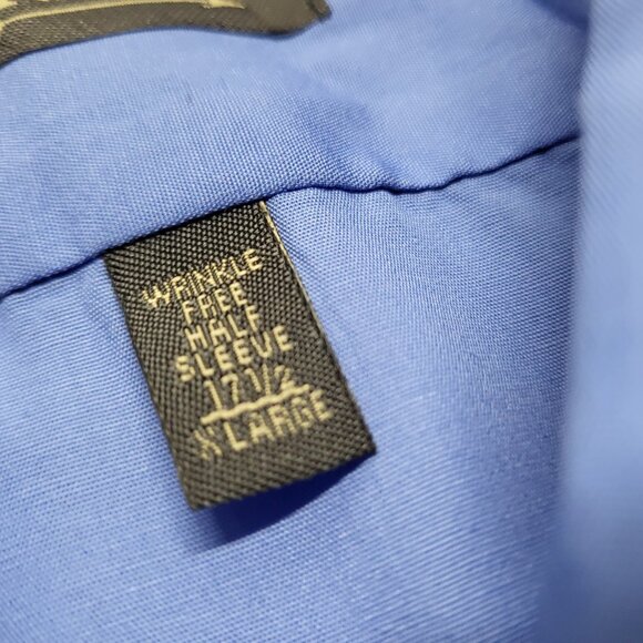 Arrow Mens Dress Shirt Half Sleeve XL 17.5 Button up Poplin Wrinkle Free Blue - Picture 5 of 12